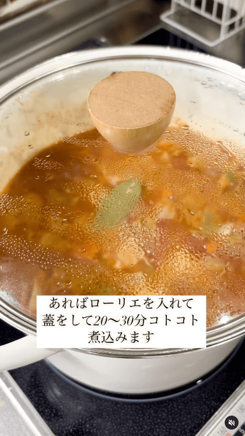 あればローリエも入れて、蓋をして20~30分煮込む