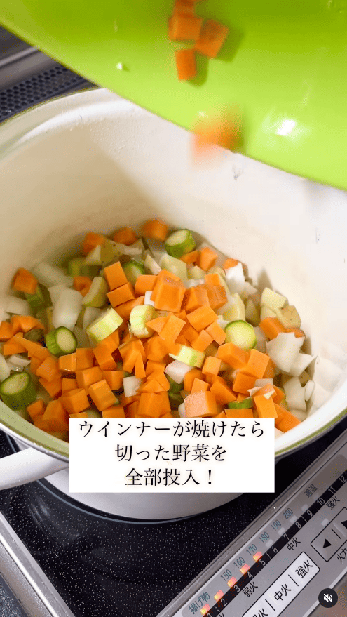 カットした野菜をすべて投入