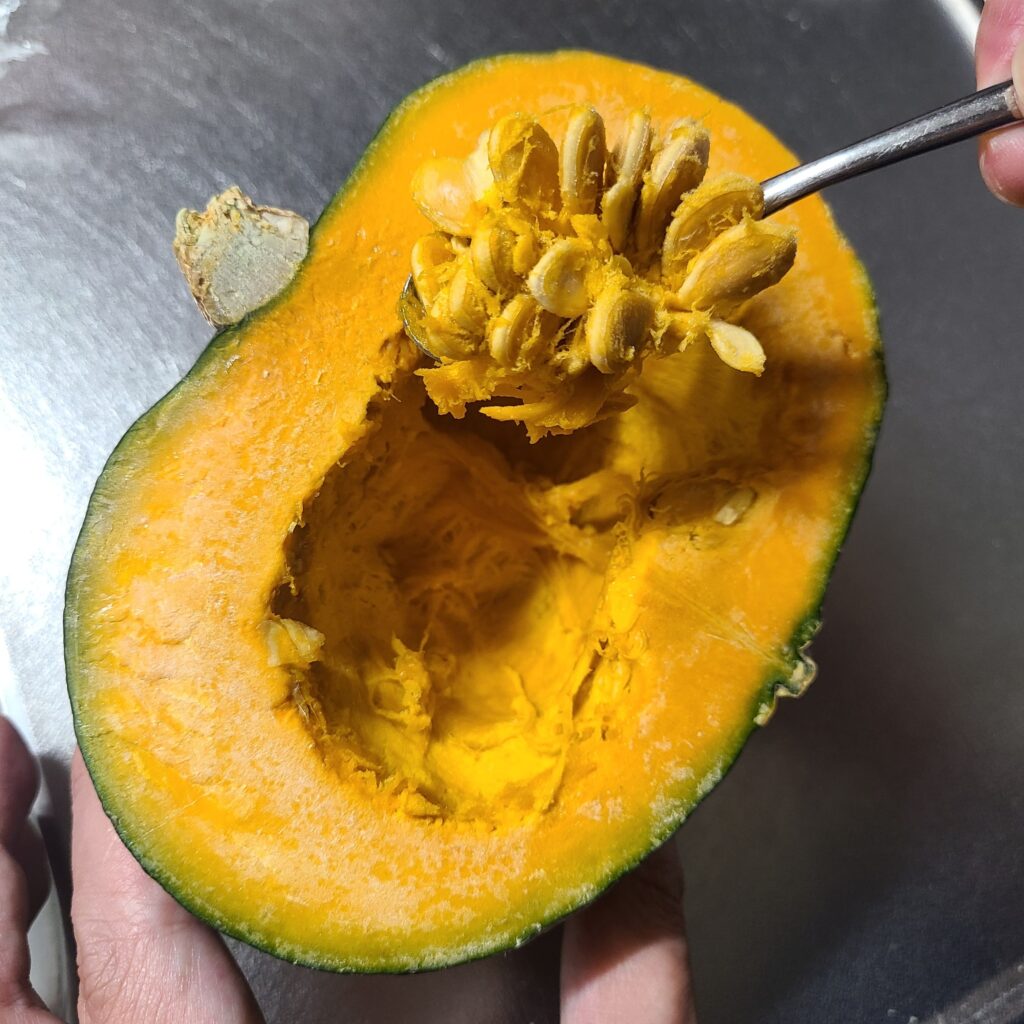 かぼちゃの種・わたを取り除く