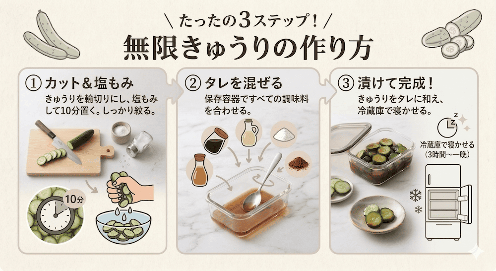 【無限きゅうり】のレシピの3ステップ